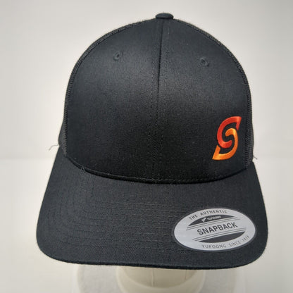 Yupoong Snapback Trucker Hat Black One Size Embroidered Logo Mesh Back