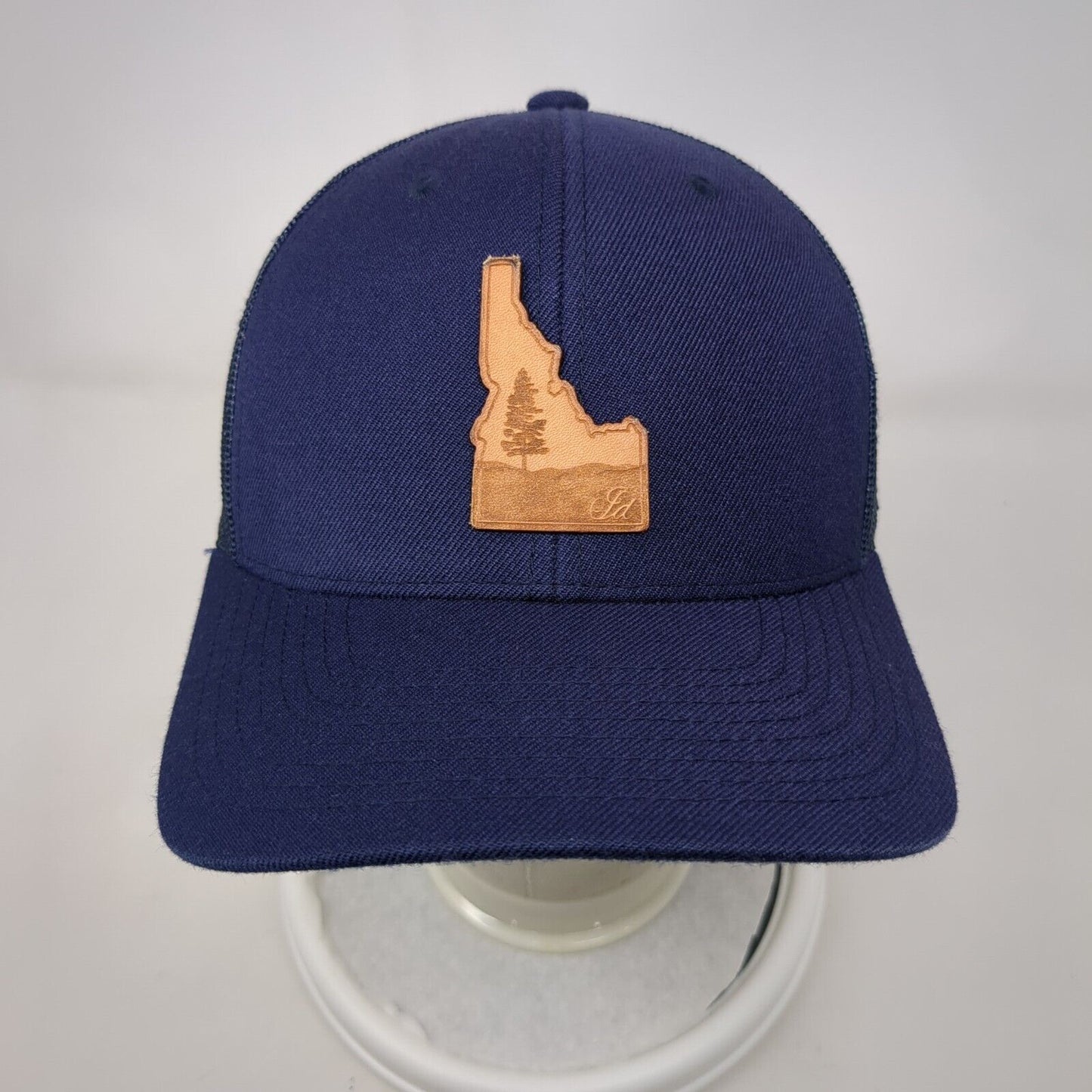 Idaho Leather Patch Trucker Hat Blue One Size Mesh Back Branded Bills
