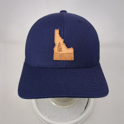Idaho Leather Patch Trucker Hat Blue One Size Mesh Back Branded Bills