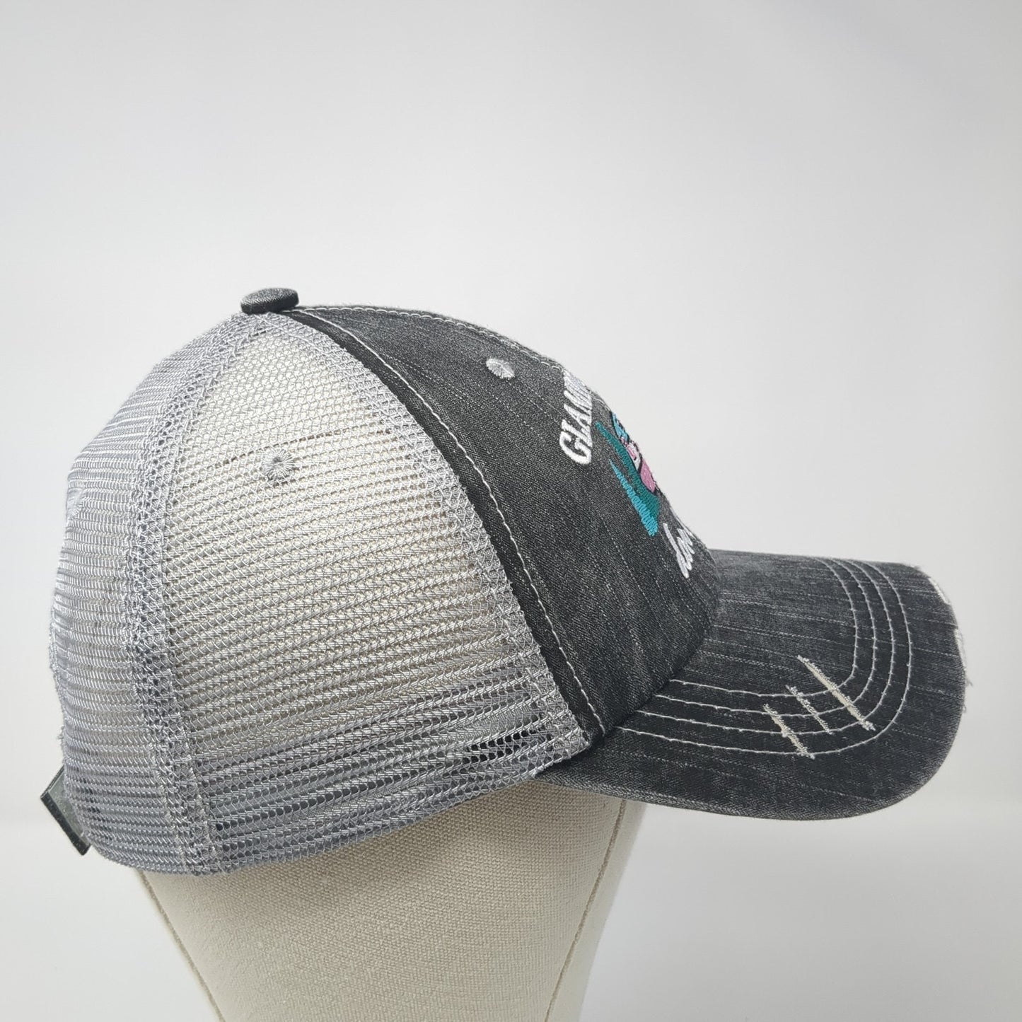 Glamping Hair Don't Care Trucker Hat Gray One Size Adjustable Distressed Katydid