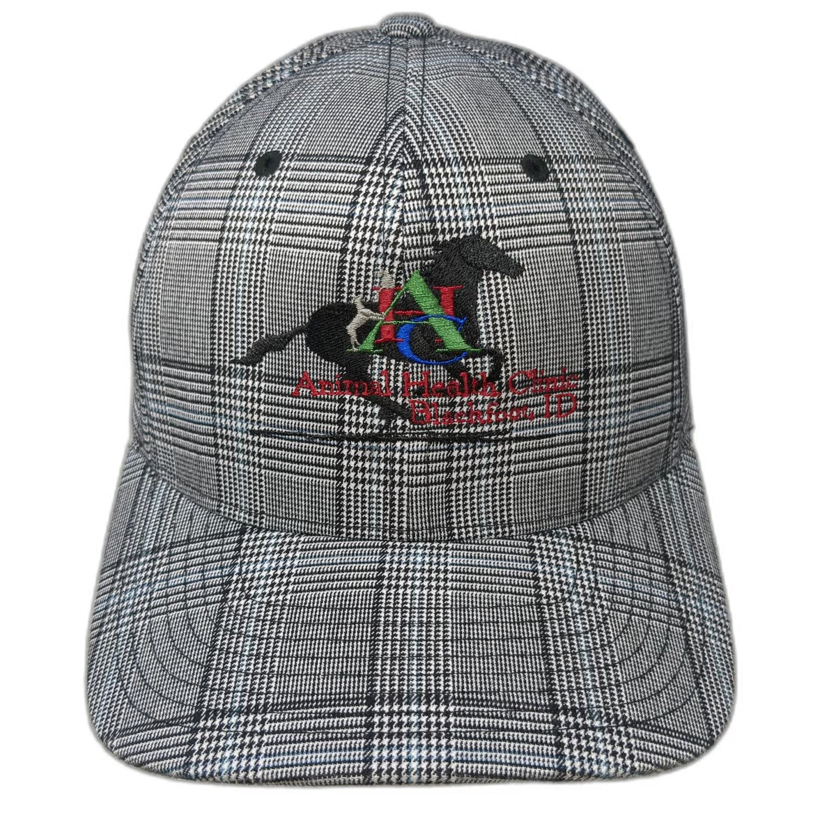 Flexfit Baseball Cap Gray XL Plaid Animal Health Clinic Blackfoot ID Hat Horse