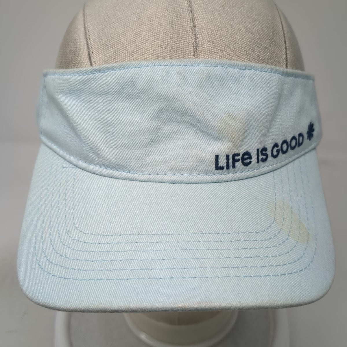 Life is Good Blue Visor One Size Strapback Cotton Embroidered Logo Casual Hat