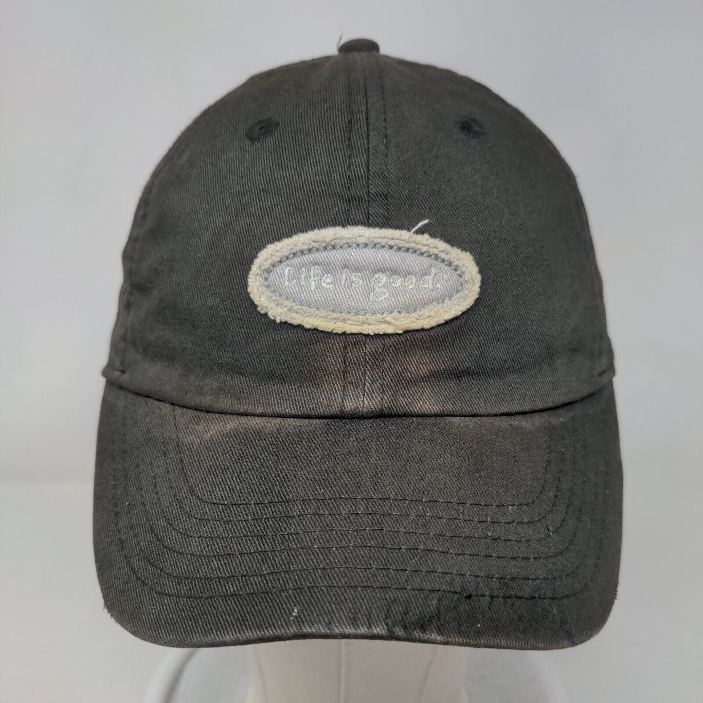 Life Is Good Slideback Hat Black One Size Embroidered Patch Adjustable