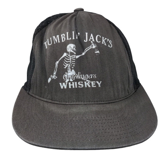 Gunslingers Whiskey Skeleton Snapback Mesh Back Trucker Hat Gray One Size