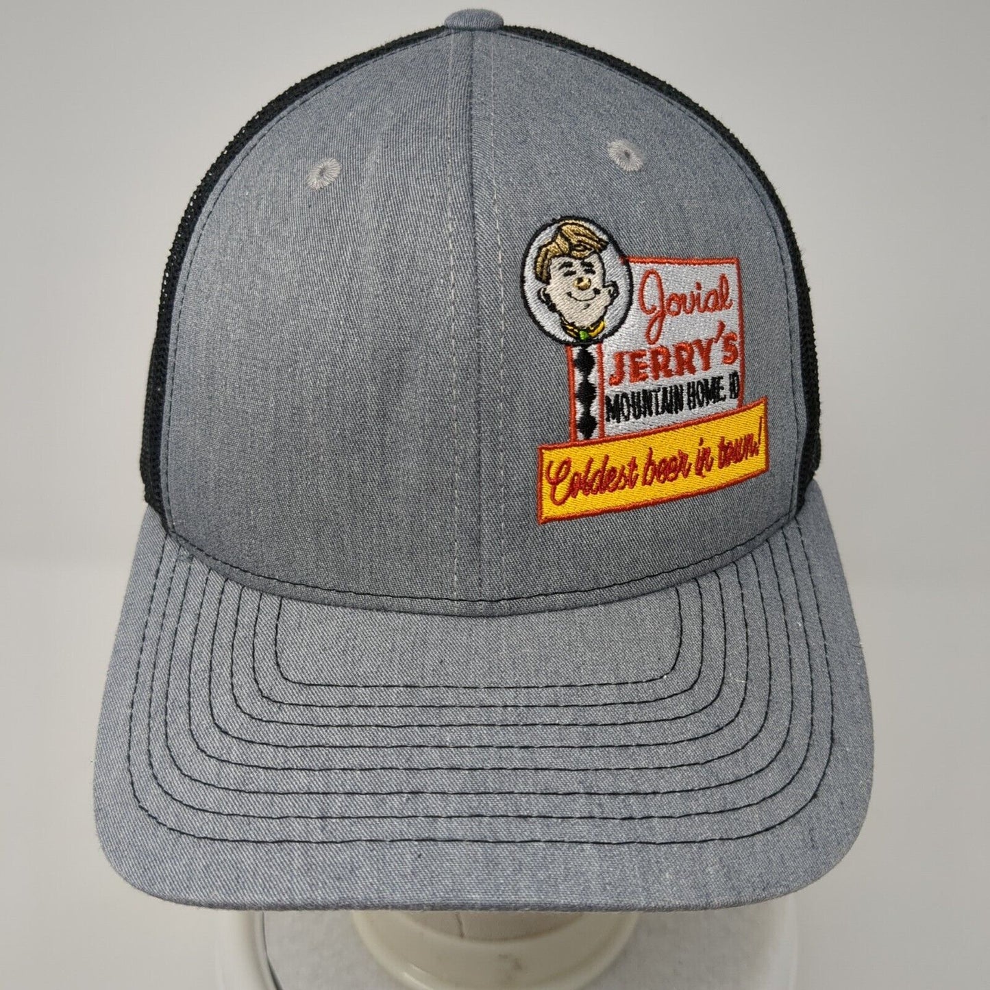 Jovial Jerry's Mountain Home ID Trucker Hat Gray OS Adjustable Mesh Richardson