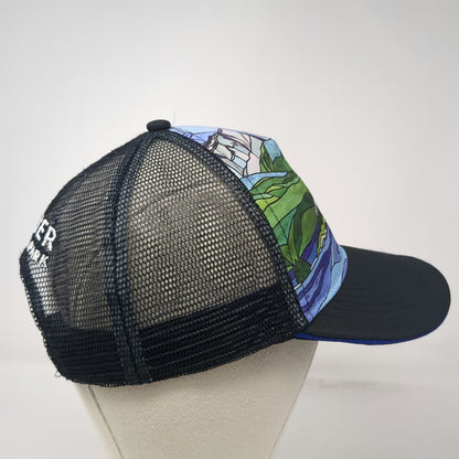 Headsweats Trucker Hat Black One Size Glacier National Park Stained Glass Mesh