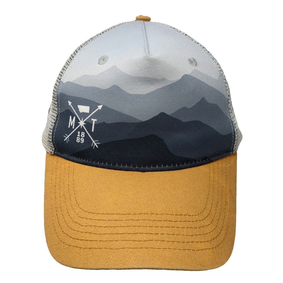 Cirque Montana Mountain Yellow Trucker Hat One Size Snapback Mesh Graphic Cap