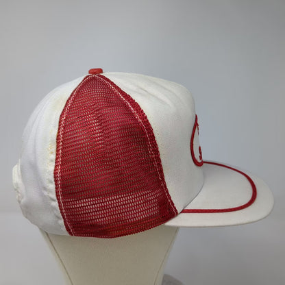 BULL SHIPPER Hat White Red Snapback 7 5/8 Trucker Mesh Back Patch Vintage USA