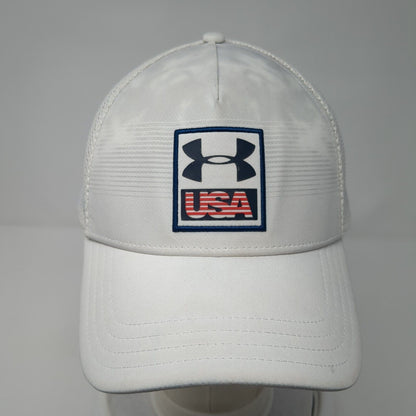 USA Snapback Trucker Hat White OS Adjustable Patriotic Mesh Back Under Armour