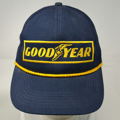 K-Products Trucker Hat Blue Goodyear Patch Rope Mesh Back Snapback Vintage