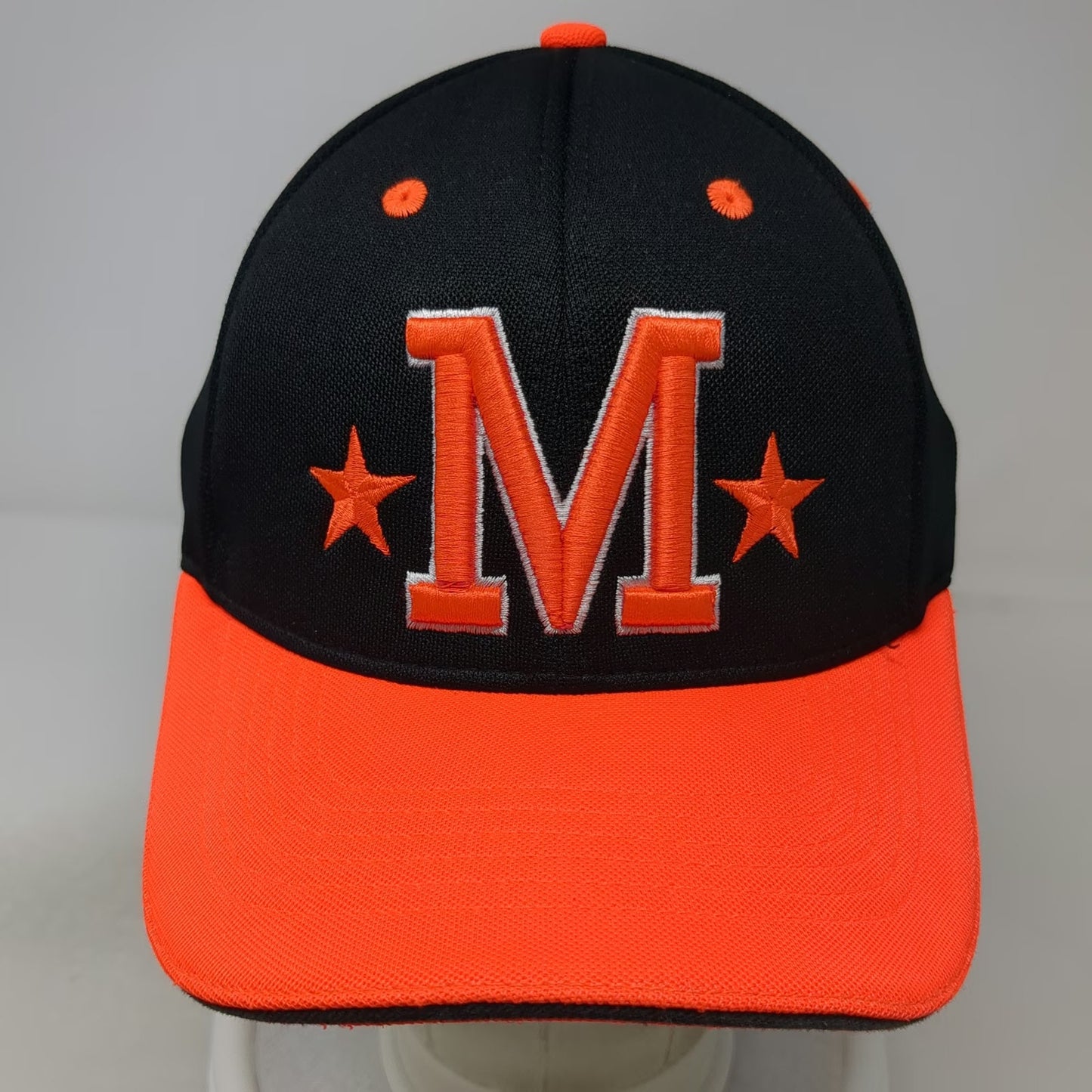 Marlboro Baseball Cap Black Orange S/M American Flag Performance Mesh Fitted Hat