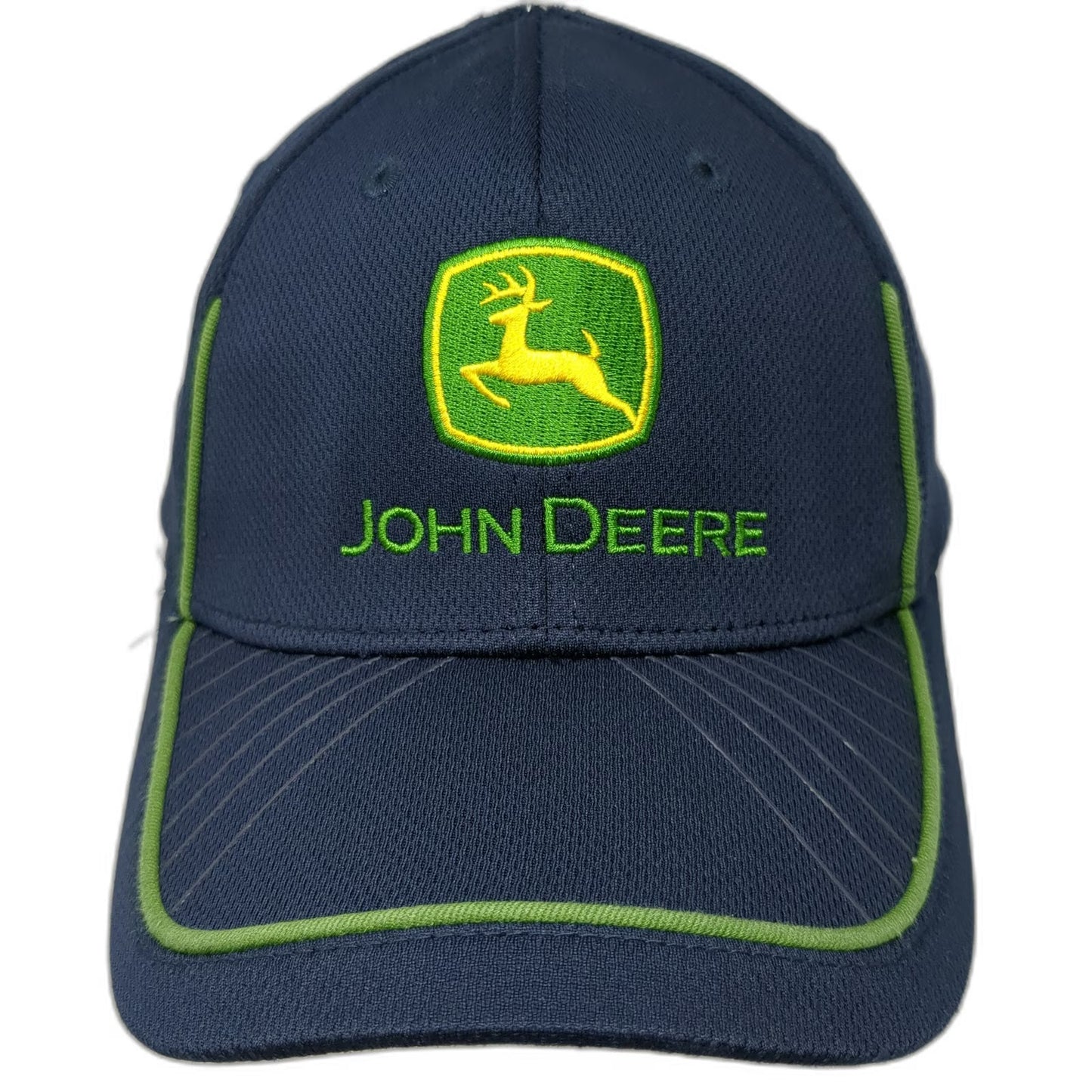 John Deere Baseball Cap Blue One Size Fitted Green Piping Logo Agriculture Hat