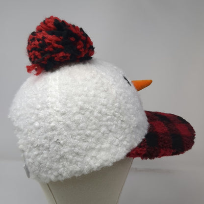 Holiday Time Snowman Sherpa Baseball Cap White Red Buffalo Plaid One Size Hat