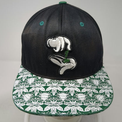 MT Fashions Snapback Black Hat One Size Marijuana Leaf Floral Pattern Flat Bill