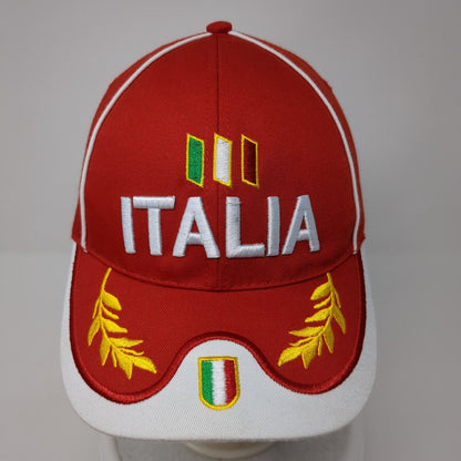 Italia Strapback Hat Red One Size Adjustable Embroidered Patriotic 6 Panel