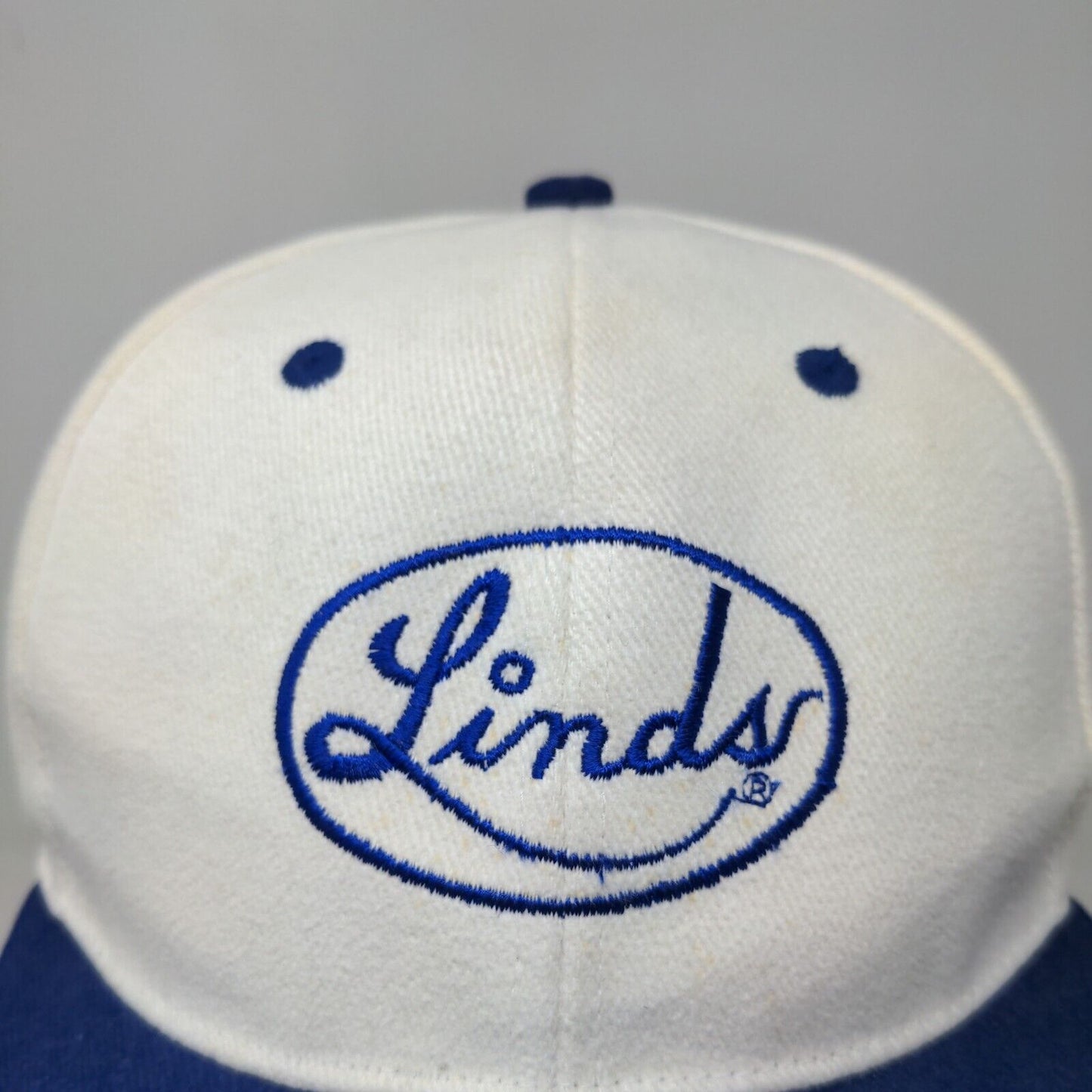 Linds Bowling Men's Strapback Hat White Blue Adjustable Embroidered Logo