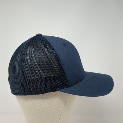 Idaho 55 Fitted Mesh Back Trucker Hat Blue One Size Flexfit Yupoong