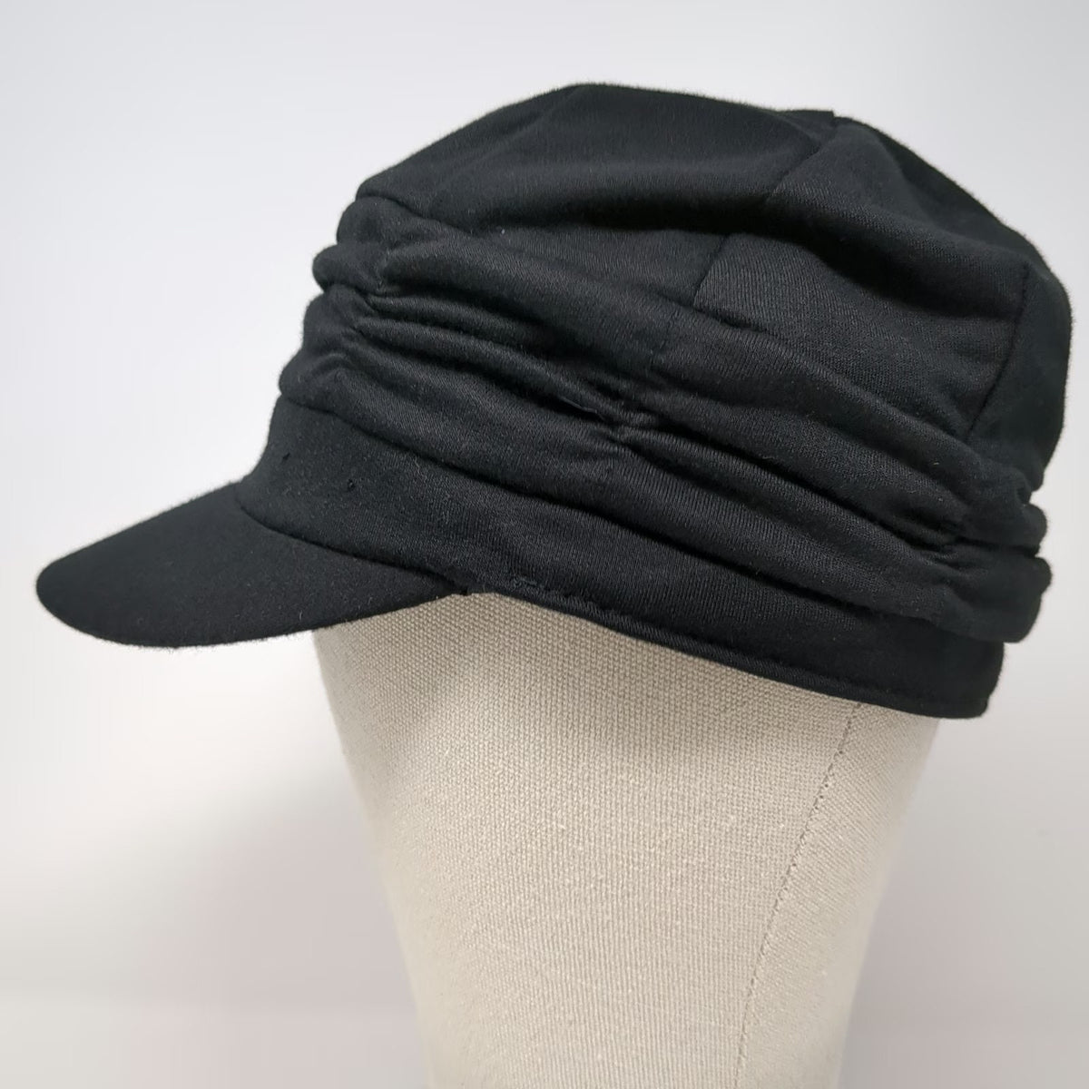 Army Cap Black One Size Ruched Gathered Crown Lined Short Brim Cadet Jersey Hat