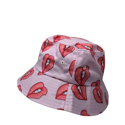 Red Lips Bucket Hat Pink One Size All Over Print Vent Holes Blank