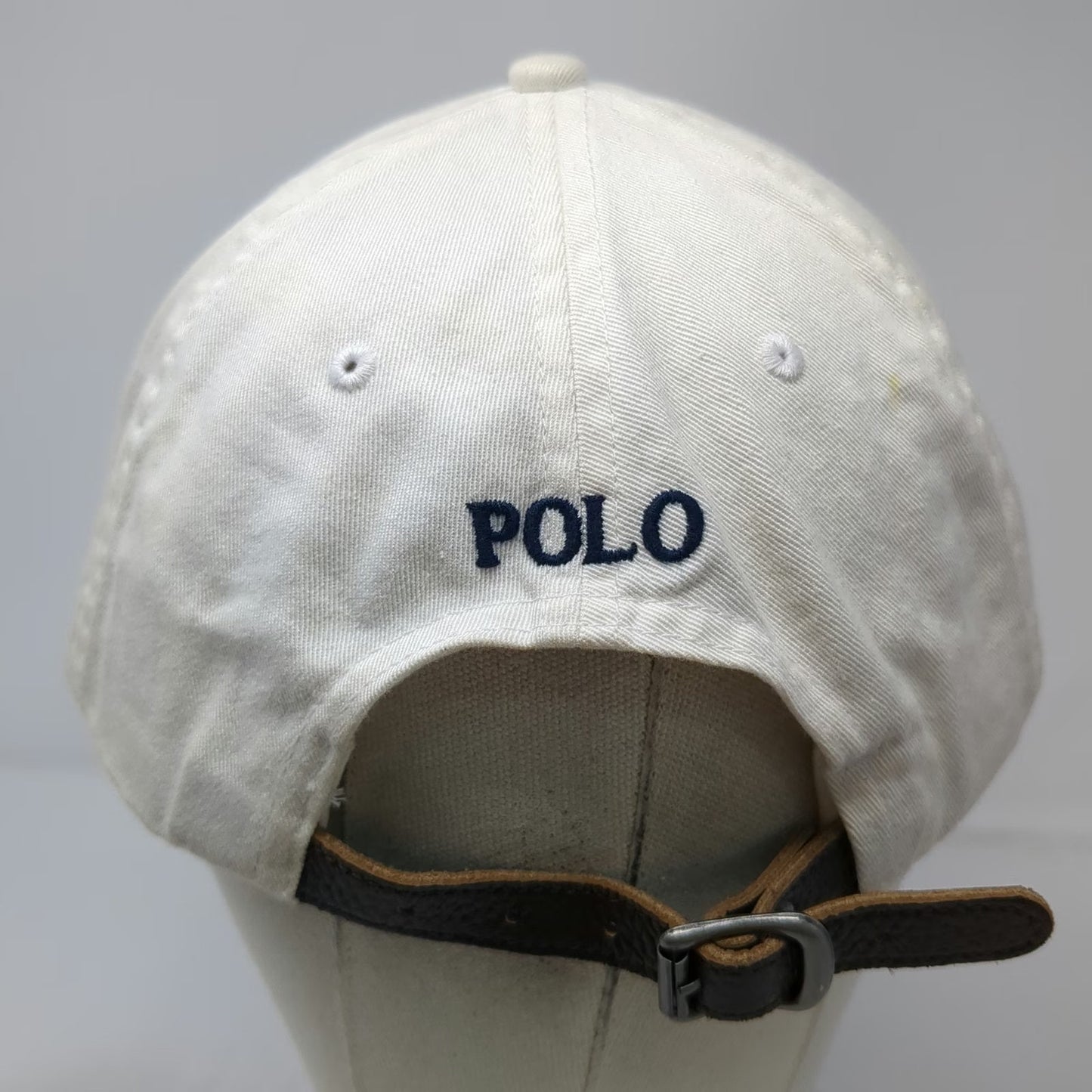 Polo Ralph Lauren Baseball Cap White Blue Brown One Size Big Pony Leather Hat