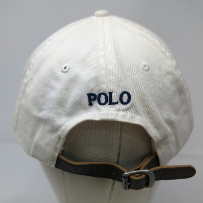 Polo Ralph Lauren Baseball Cap White Blue Brown One Size Big Pony Leather Hat