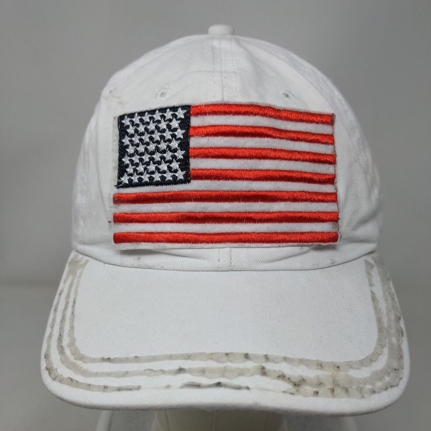 American Flag Patch Slideback Hat White OSFM Adjustable Vent Holes