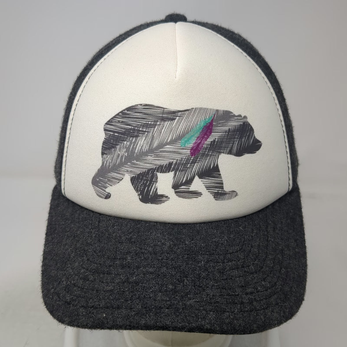 Pistil 5 Panel Gray One Size Bear Graphic Wool Blend Adjustable Snapback Hat