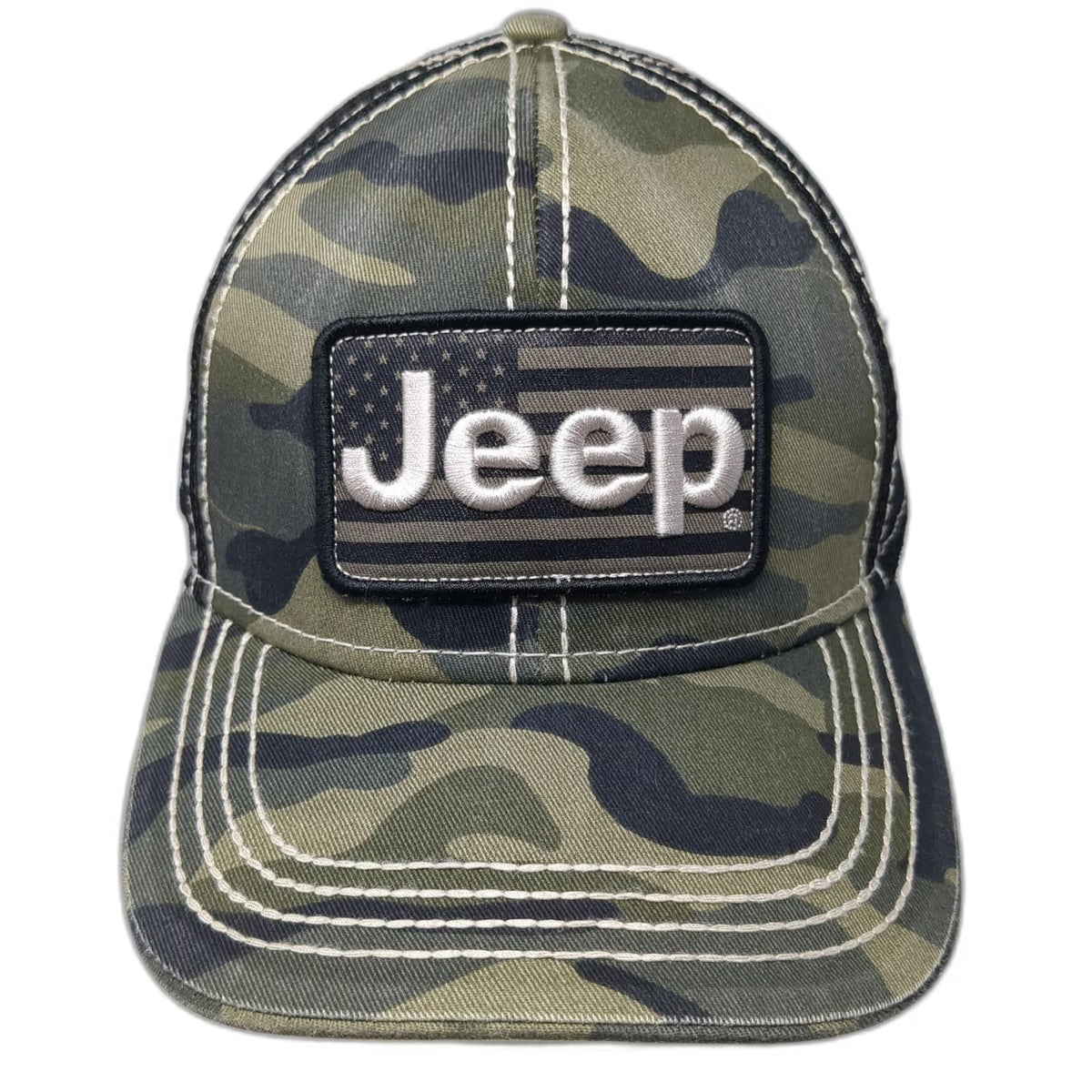 Jedco Jeep Trucker Hat Green Camo American Flag Patch One Size Mesh Snapback