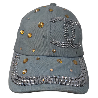 Capri Corn Women's Slideback Hat Blue Adjustable Rhinestones Shiny Accents