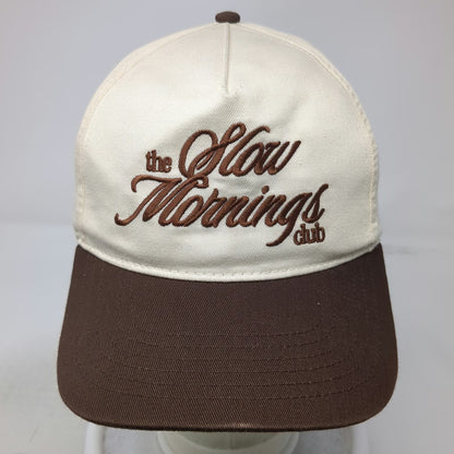 5 Panel Beige Brown One Size Slow Mornings Club Hat Snapback Script Embroidery