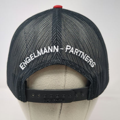 Richardson Trucker Hat Red One Size Mesh Snapback Engelmann-Partners Logo Black