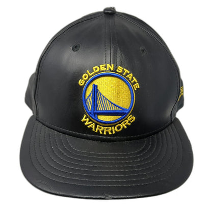 New Era NBA Golden State Warriors Black 7 1/2 Hat Fitted Vegan Leather 59FIFTY