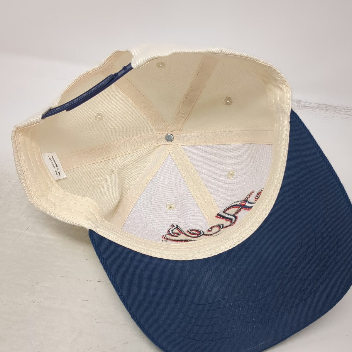 Aces Snapback Hat Beige Blue Red One Size 6 Panel Embroidery Curved Bill Cap