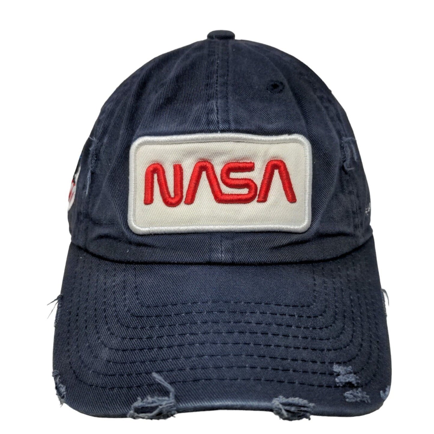 NASA Slideback Hat Blue One Size Adjustable Embroidered Distressed 6 Panel