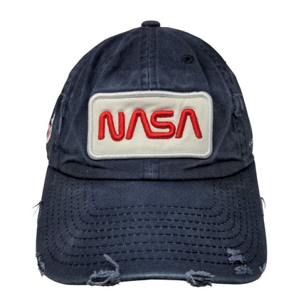 NASA Slideback Hat Blue One Size Adjustable Embroidered Distressed 6 Panel