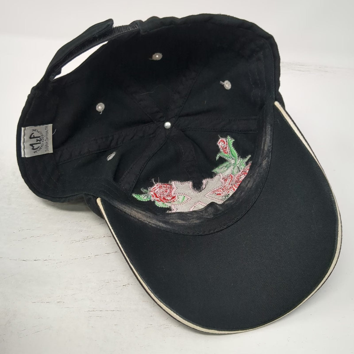M&F Western Products Black Baseball Cap One Size Cross Rose Rhinestone Studs Hat