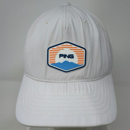 PING 5 Panel Hat White One Size Golf Sunset Mountain Patch Snapback Flexfit 110