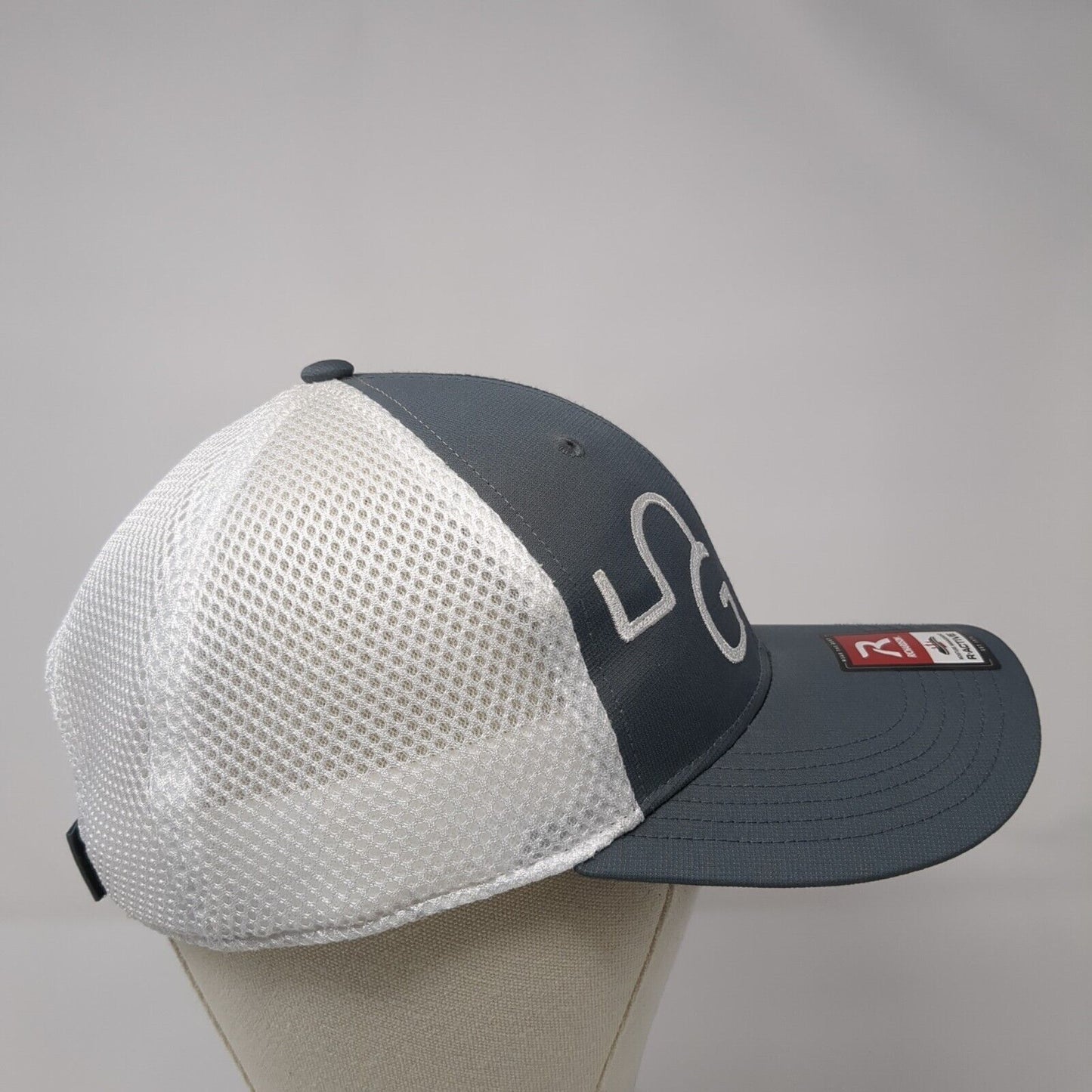 Richardson R-Active Strapback Trucker Hat Gray One Size Mesh Back Logo