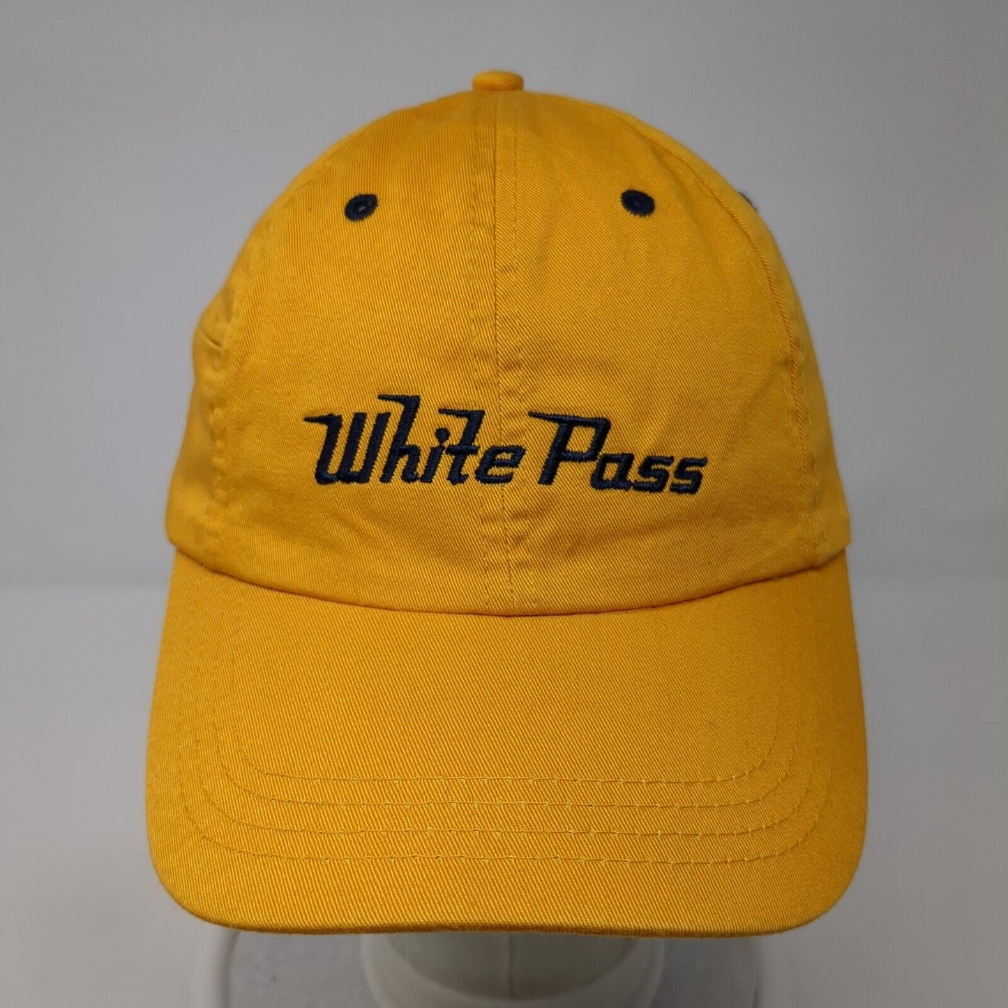 White Pass Strapback Hat Yellow One Size Adjustable Embroidered 6 Panel Cotton