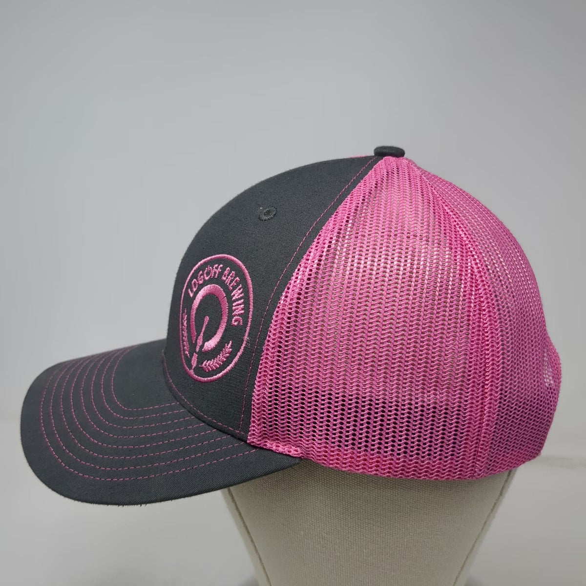 Richardson Trucker Hat Gray Pink One Size Logoff Brewing Mesh Back Snapback