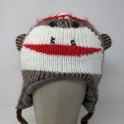 Sock Monkey Boy's Knit Beanie Hat Cap Multicolor 100% Acrylic Fleece Lined