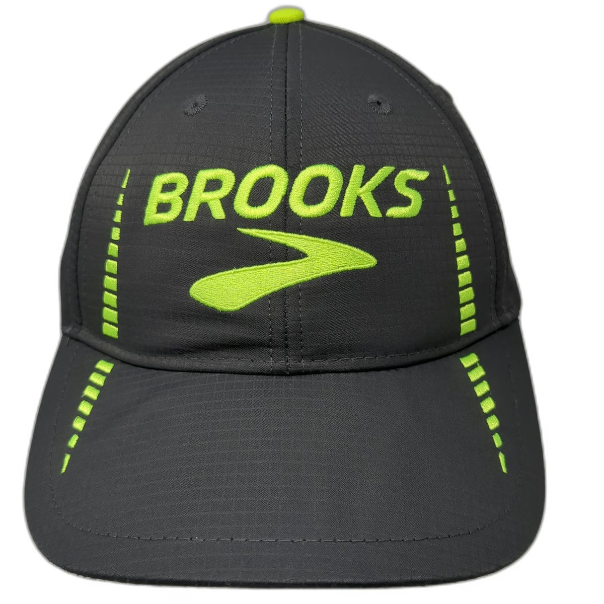 Brooks Baseball Cap Gray One Size Neon Green Logo Slideback Running Hat