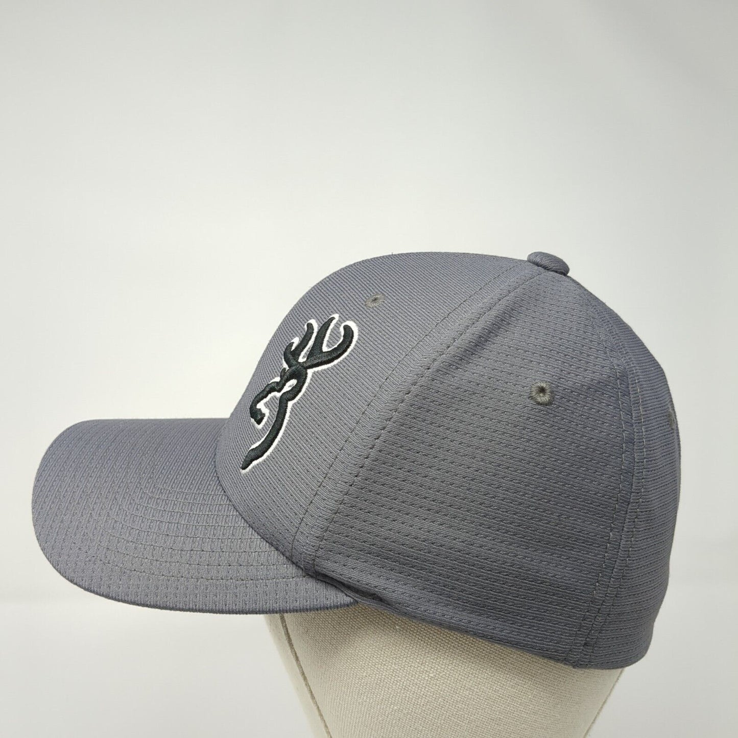 Browning Fitted Hat Gray S/M Flexfit Embroidered Vented Holes 6 Panel