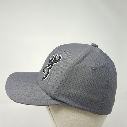 Browning Fitted Hat Gray S/M Flexfit Embroidered Vented Holes 6 Panel