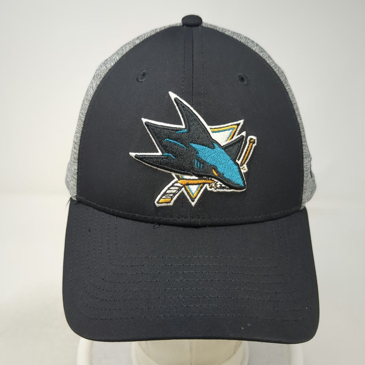 Fanatics San Jose Sharks NHL Hat Baseball Cap Black Gray L Stretch Fit Logo