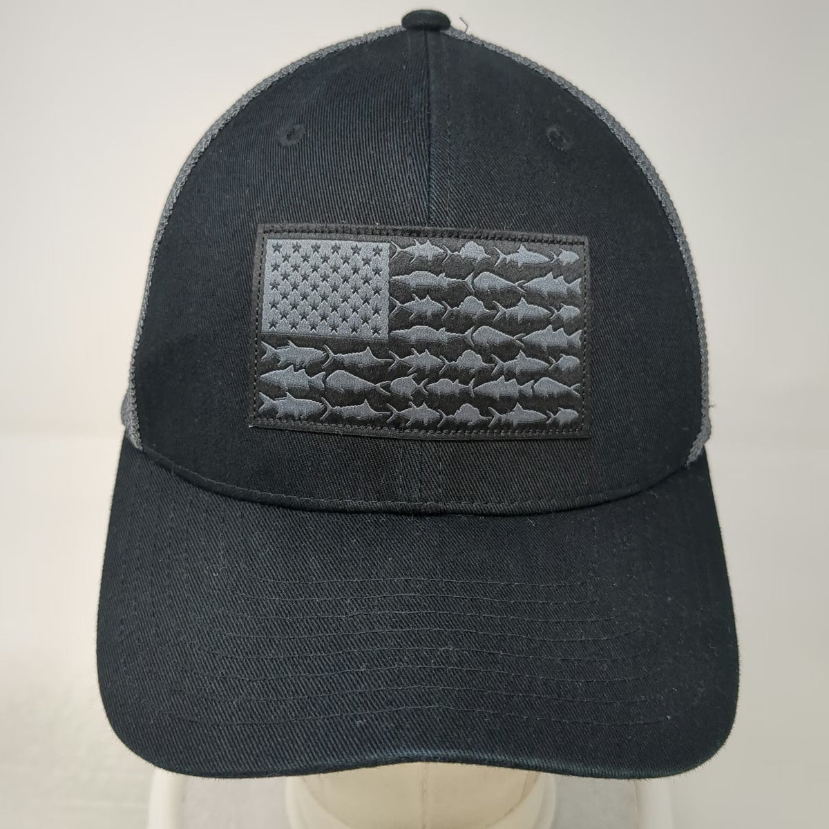 Columbia Baseball Cap Black S Fitted Mesh Back PFG Performance Tuna Flag Hat