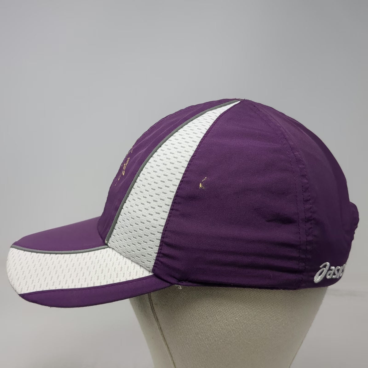 Asics Baseball Cap Purple One Size Mesh Panels Reflective Trim White Logo Hat