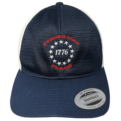 Yupoong Trucker Hat Blue One Size Snapback Mesh 1776 Fredericks Flags USA Theme
