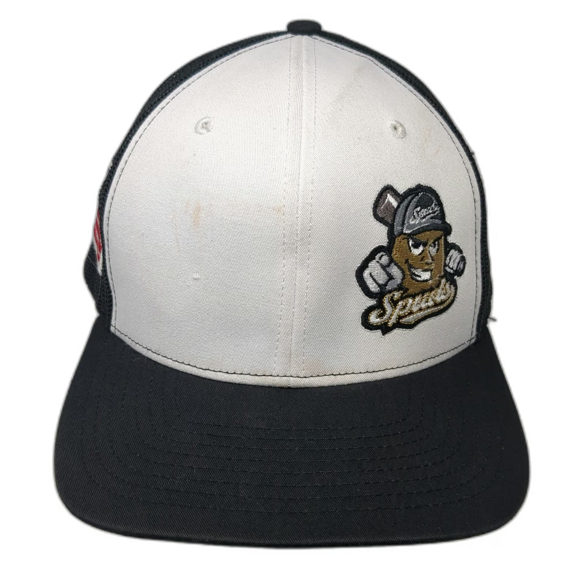 Richardson Trucker Hat Black One Size Mesh Snapback USA Flag Spuds Baseball Logo