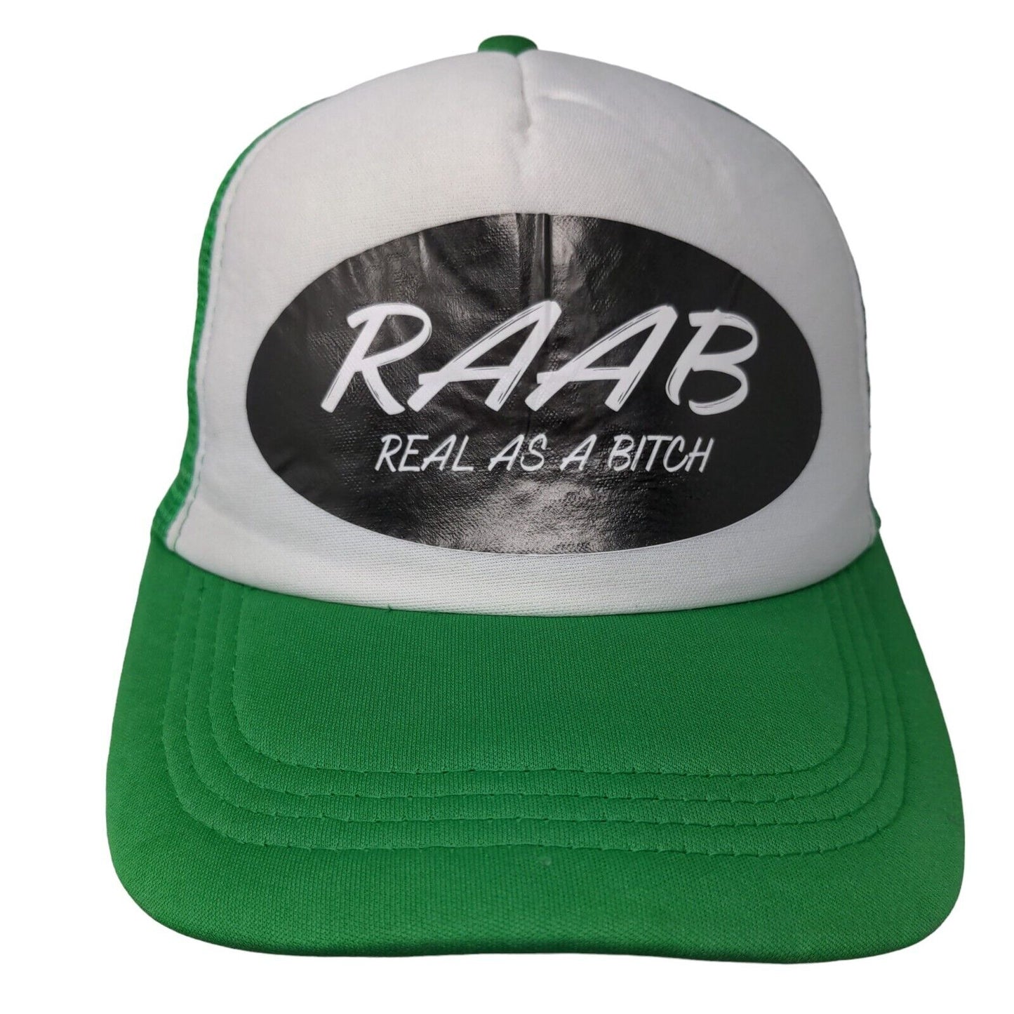 RAAB Real As A Bitch Snapback Mesh Back Trucker Hat Green One Size 5 Panel